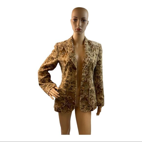 TARA JARMON Women’s Vintage Beige Brown Floral Suede Velvet Blazers Size 40.